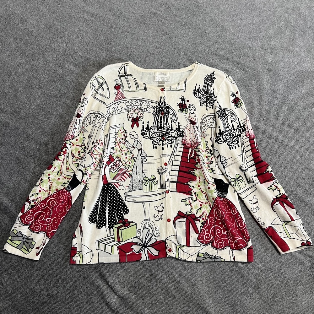 Embellished Christopher & Banks Petites Cardigan Size PL 1950's Glam Christmas